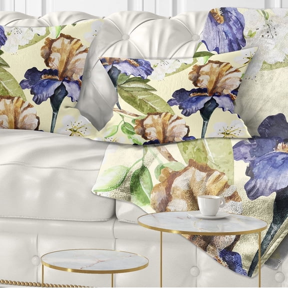 Designart Seamless Flowers Vector Art - Floral Throw Pillow - 12x20