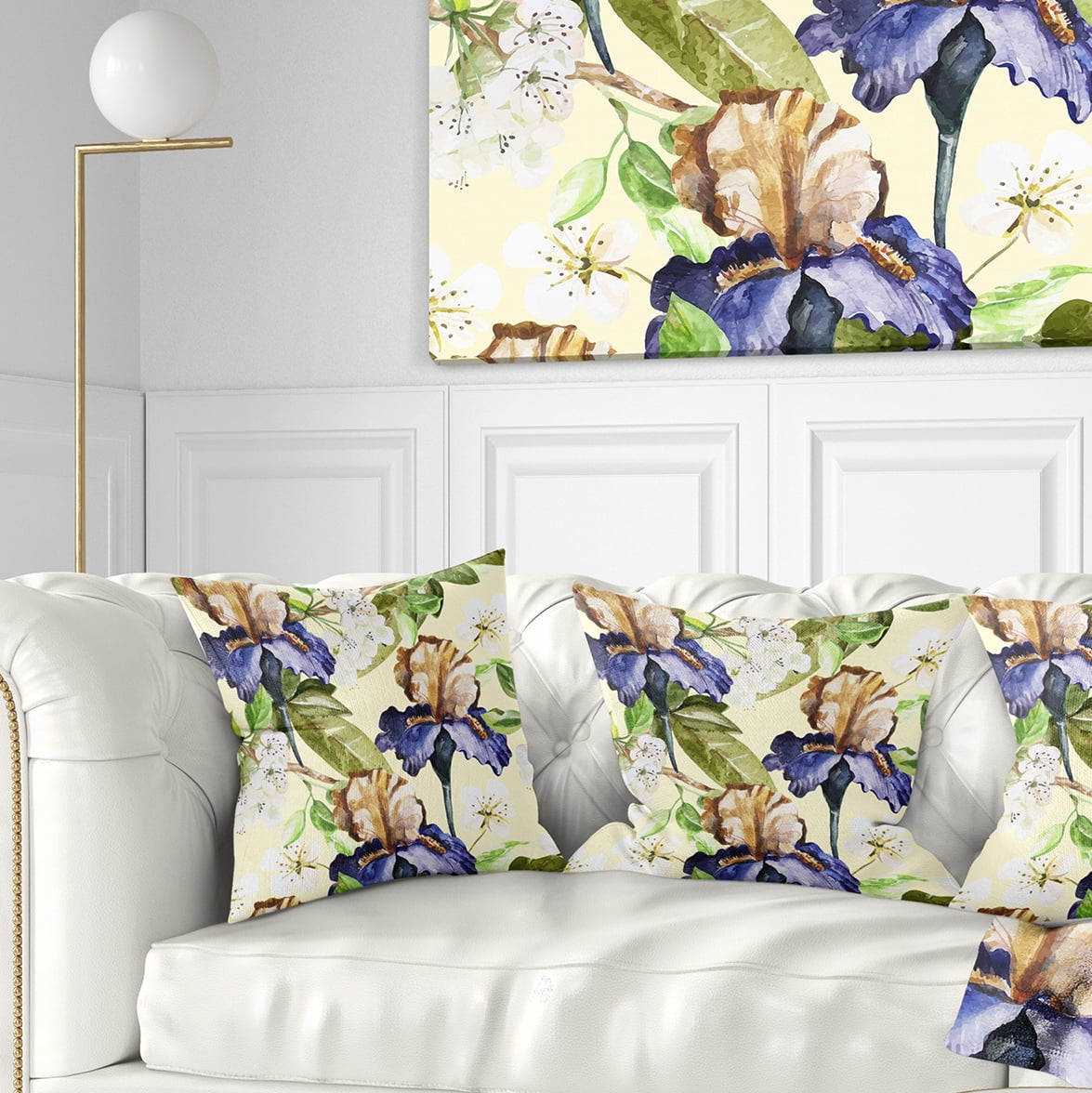 Designart Seamless Flowers Vector Art - Floral Throw Pillow - 16x16