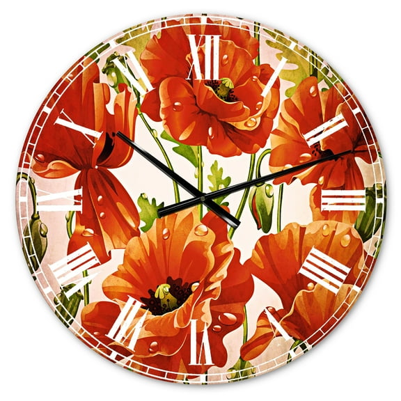Designart 'Seamless Pattern of Red Poppies' Traditional wall clock