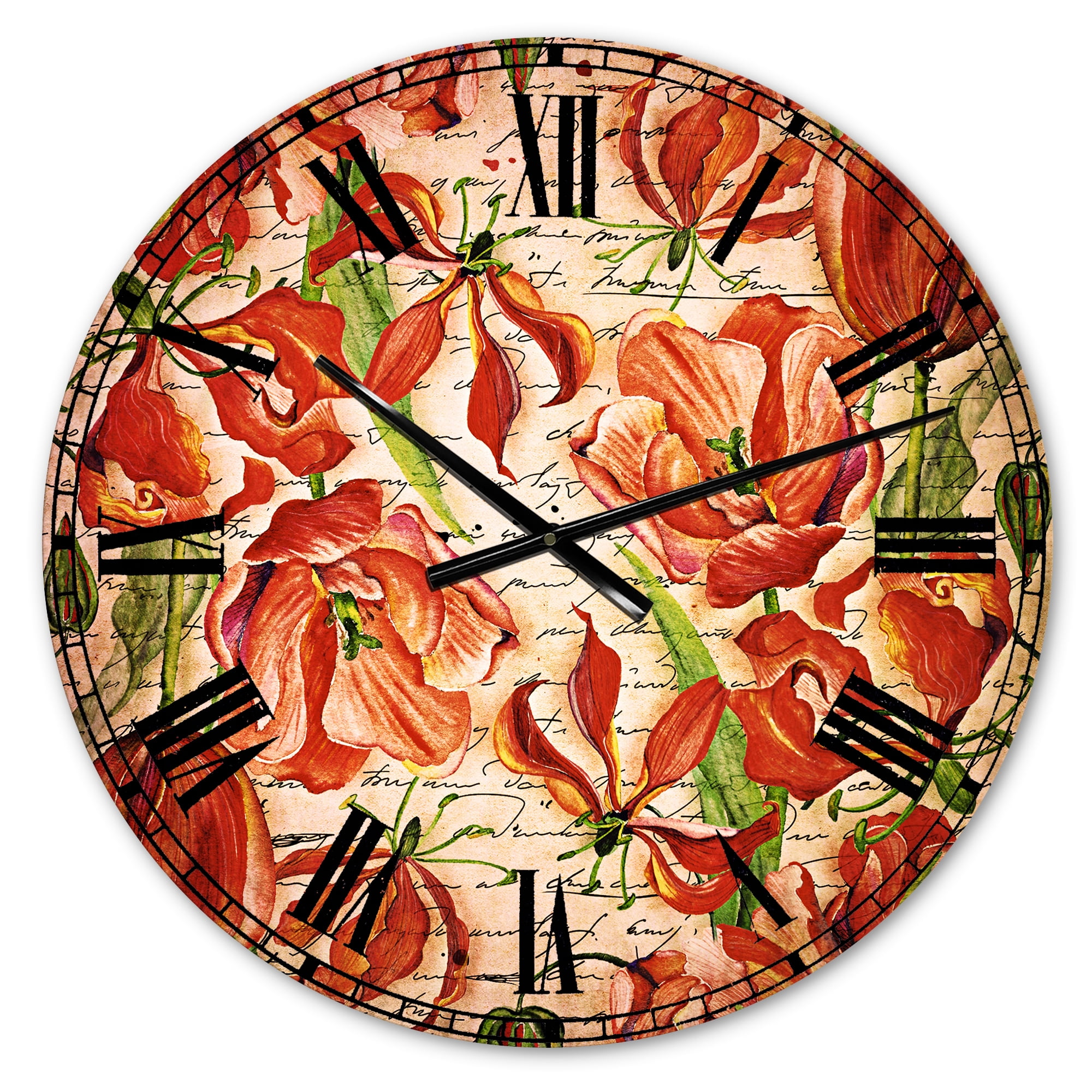 Designart 'Seamless Red Flower Pattern' Traditional wall clock