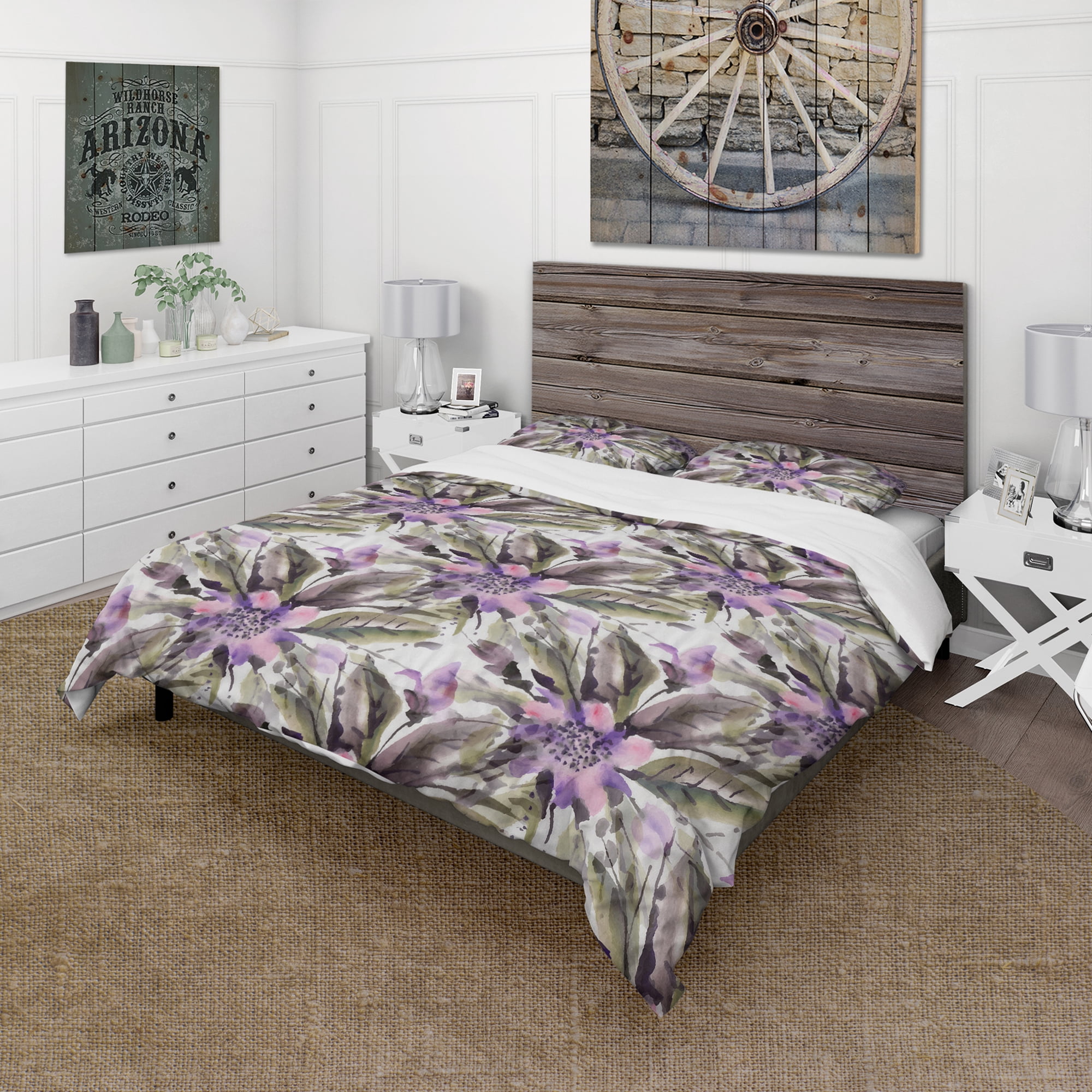 Designart 'Seamless pattern with watercolor flowers' Abstract Duvet Cover Set