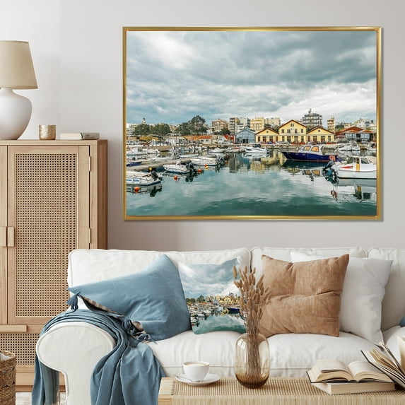 Designart "Seaport Views Of Alexandroupolis City" City Floater Framed Wall Art Living Room