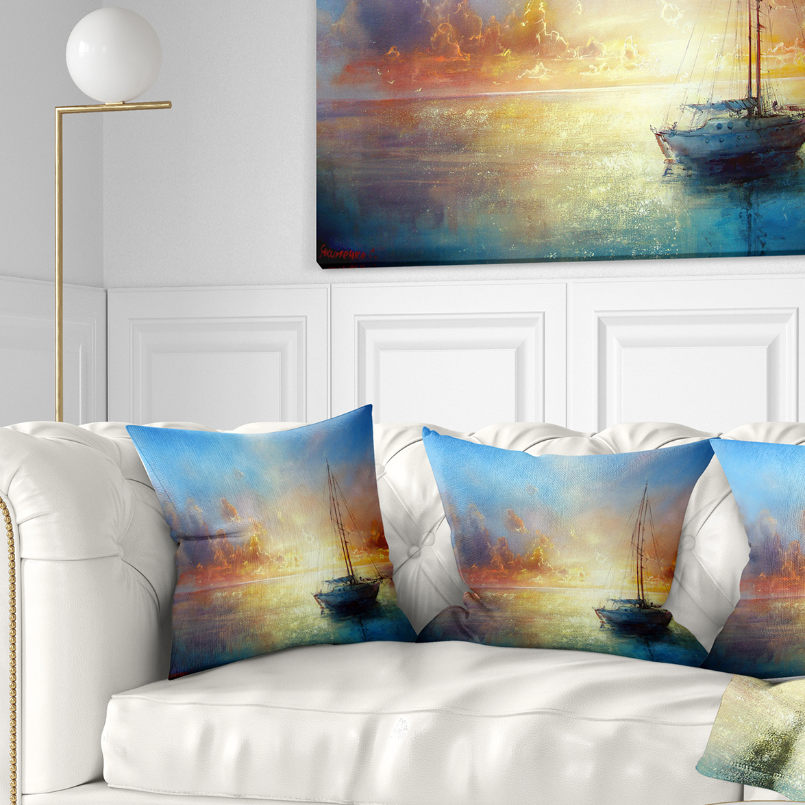 Designart Seascape Pier - Seascape Throw Pillow - 16x16