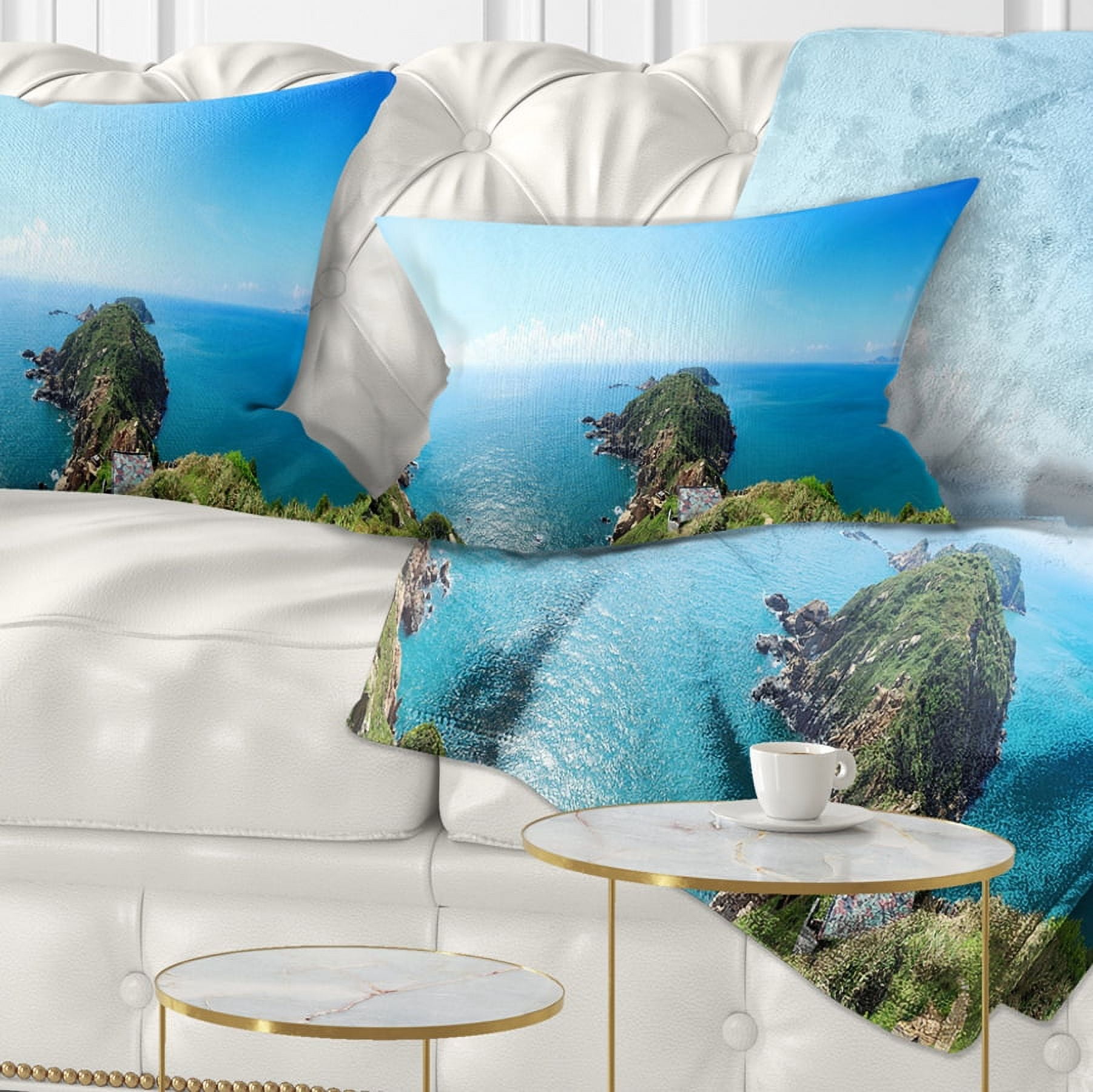 Designart Seascape View from Hillside - Photography Throw Pillow - 12x20
