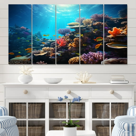 Designart "Seascape of Coral IV" Coastal Wall Art Prints Set