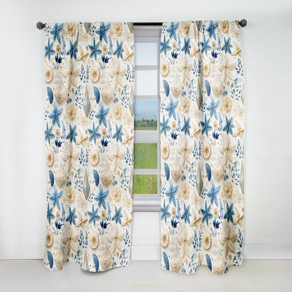 Designart "Seashell Coastal Serenity II" Floral Blackout Curtain Panels
