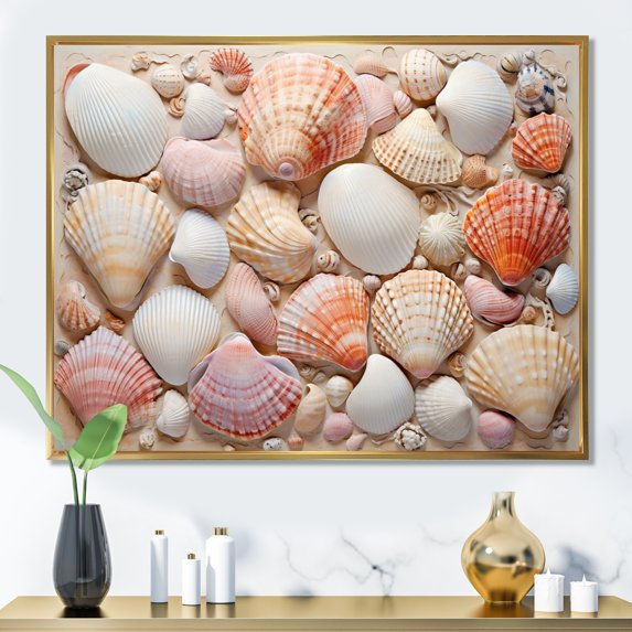 Designart "Seashell Contemporary composition" Animals Floater Framed Canvas Art Print