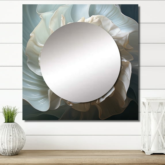 Designart "Seashell Monochromatic II" Animals White Large Square Mirror - Square Bedroom Mirror Printed Wall Decor - Modern Square Printed Wall Mirror Art