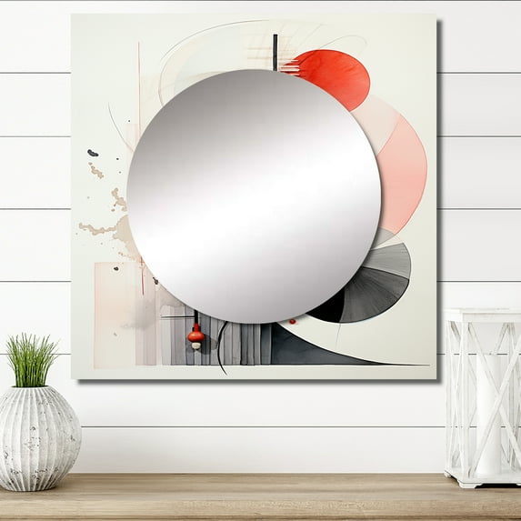 Designart "Seashell Sumi Asian Painting I" Asian Coral Large Square Mirror - Square Bedroom Mirror Printed Wall Decor - Global Square Printed Wall Mirror Art
