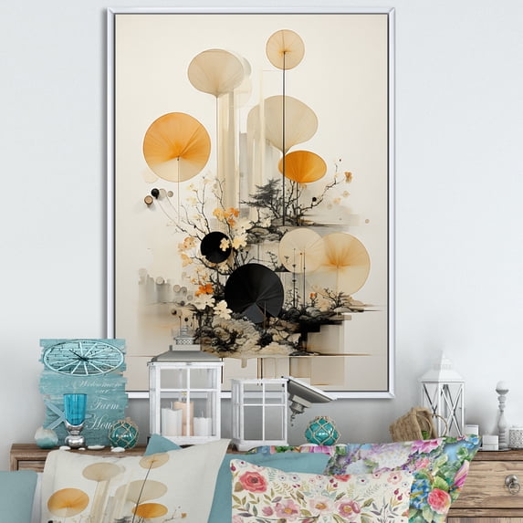 Designart "Seashell Sumi Asian Painting X" Asian Floater Framed Wall Decor