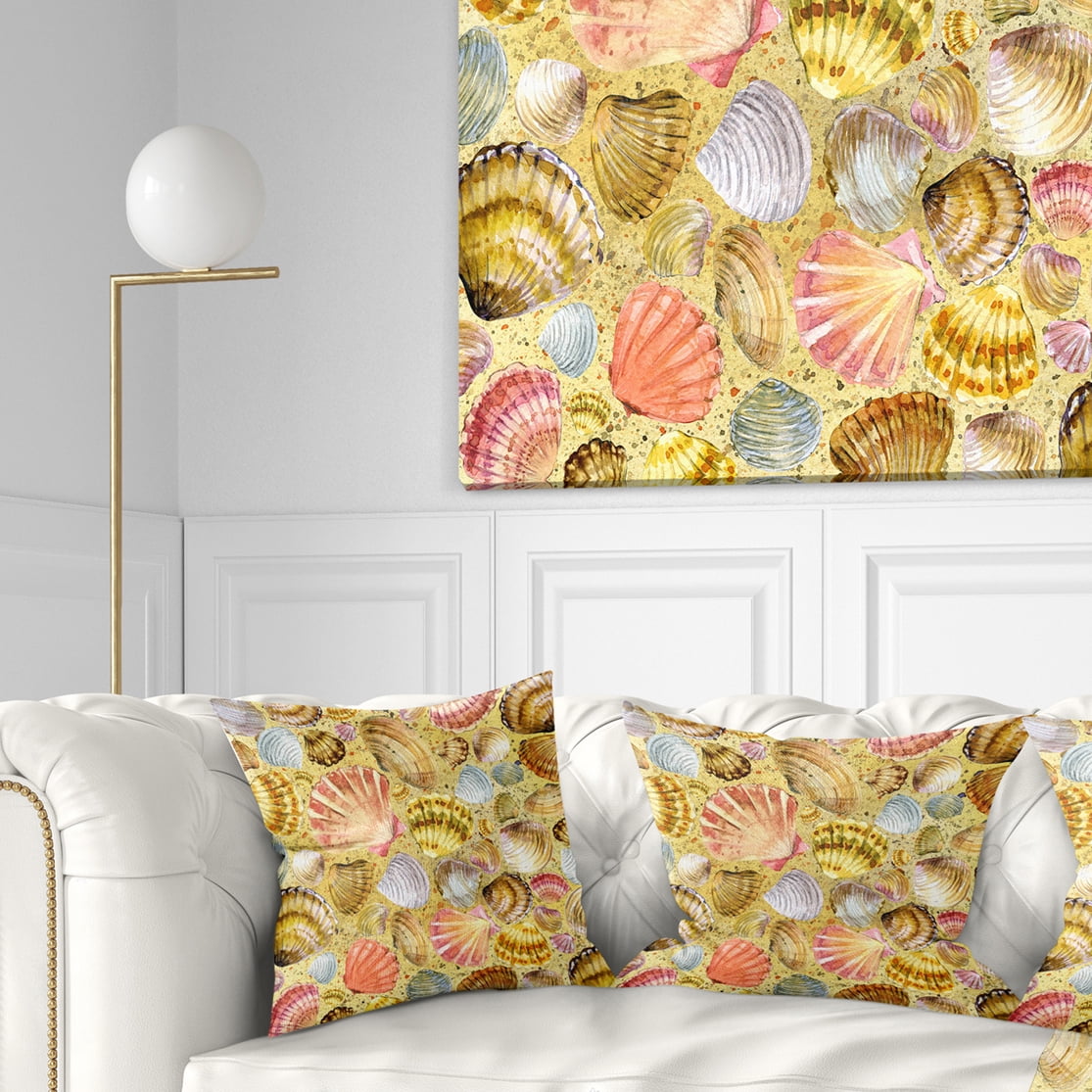 Designart Seashell and Sea Sand - Beach Photography Throw Pillow - 18x18
