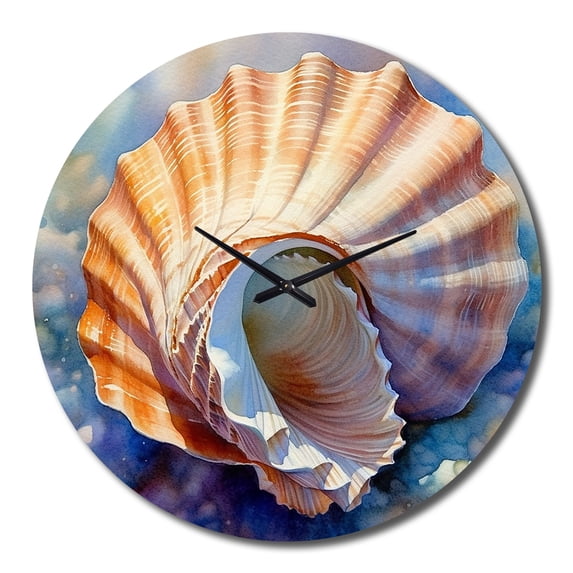 Designart "Seashell on the Coast I" Animals Oversized Wall Clock