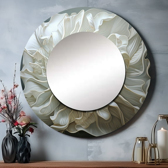 Designart " Seashells" Clam White Large Round Mirror - Round Mirror Wall Décor - Coastal Round Printed Mirror 36" x 36" Inch
