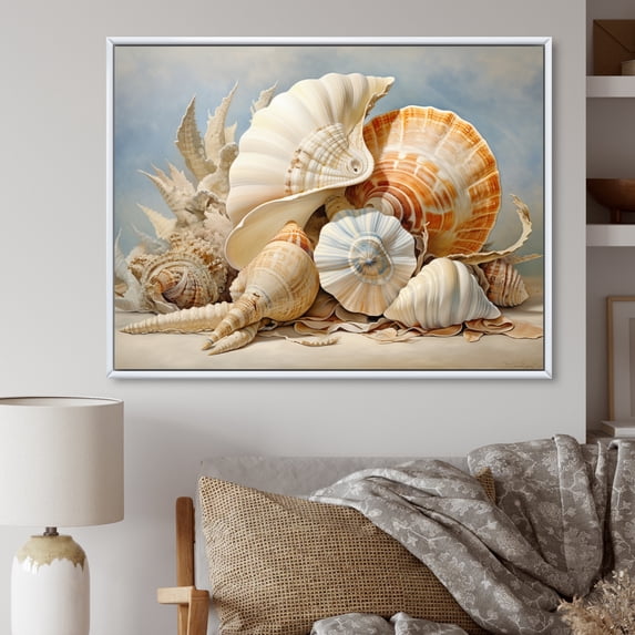 Designart "Seashells Contemporary composition" Animals Floater Framed Wall Art Print