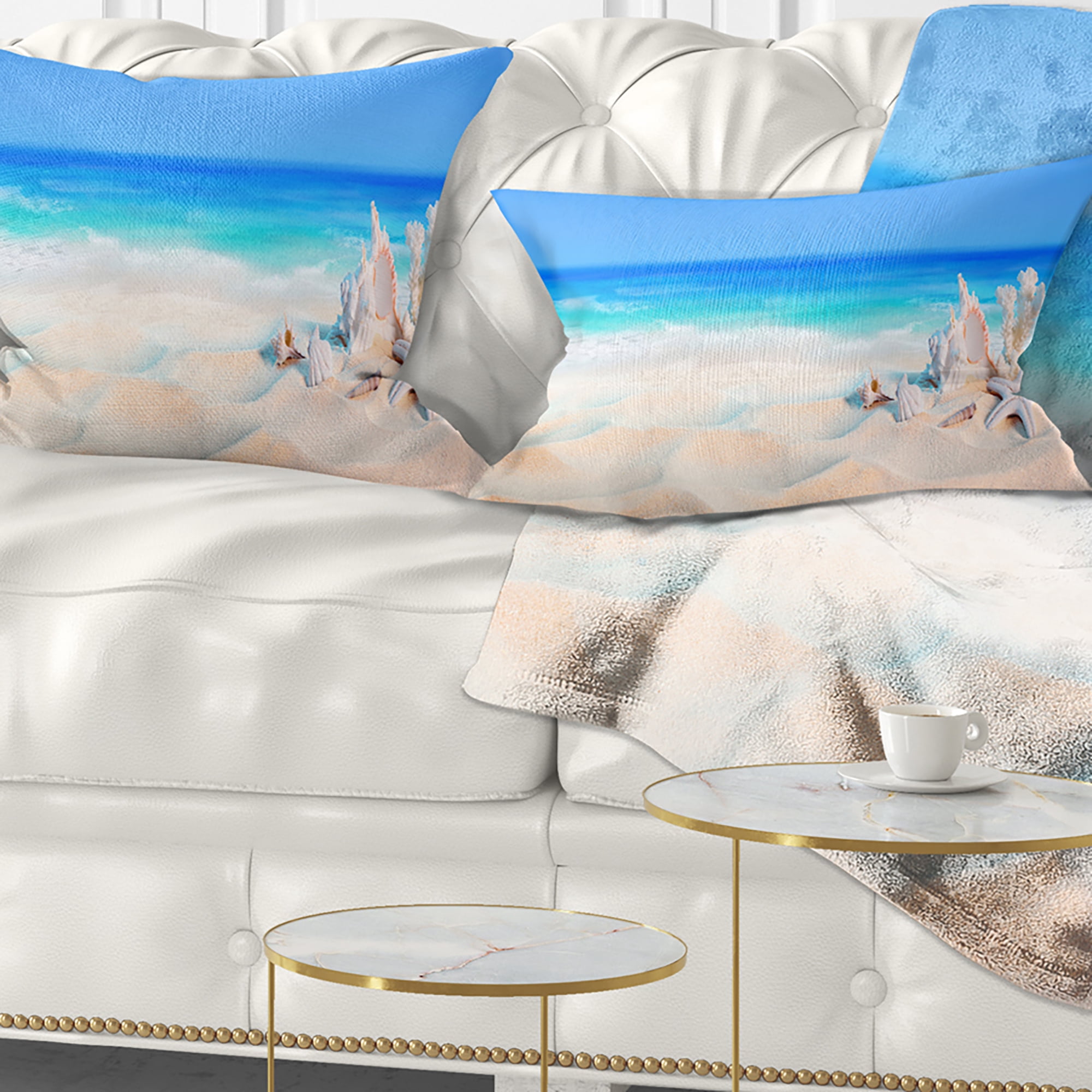 Designart Seashells on Seashore - Beach Photography Throw Pillow - 12x20