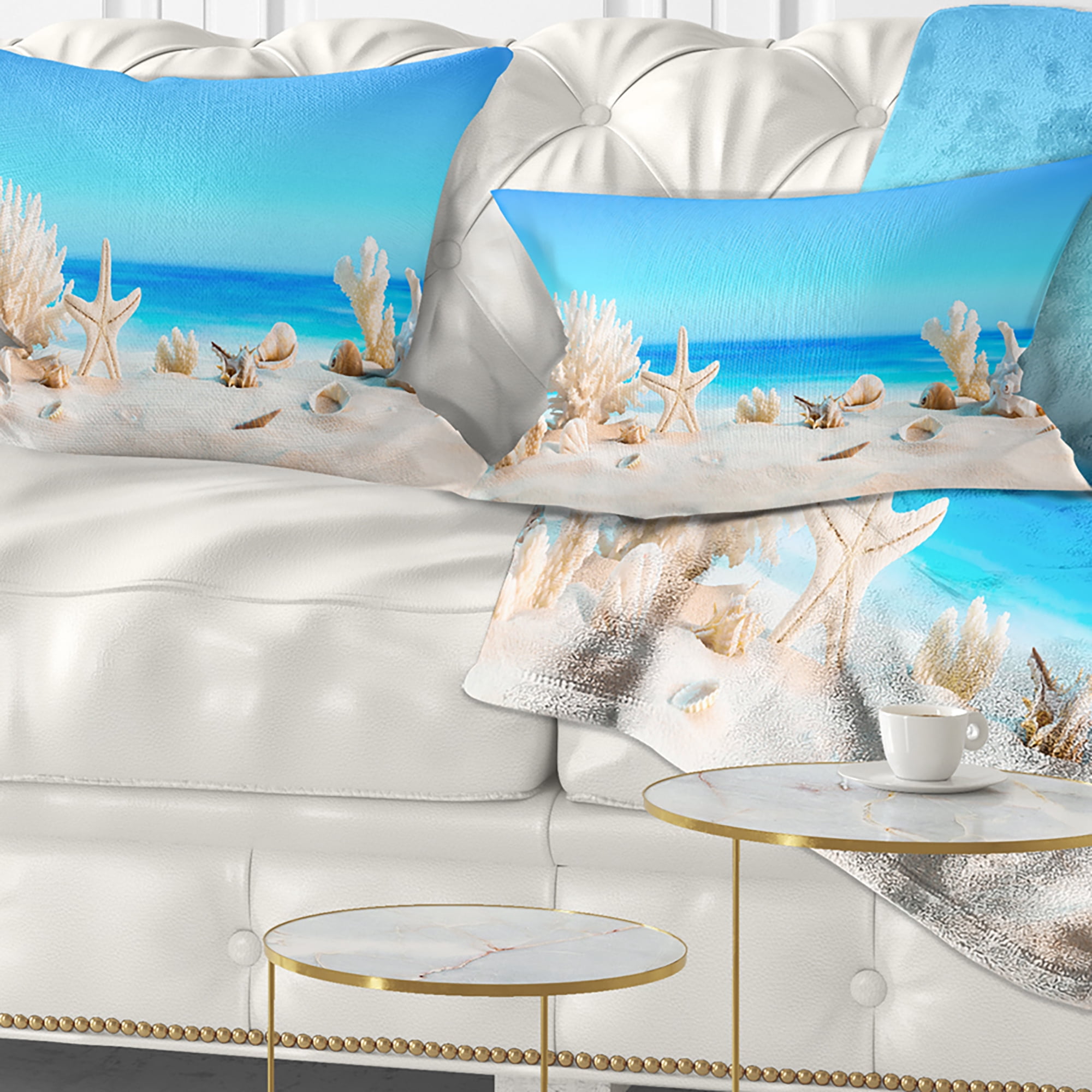 Designart Seashells on Tropical Beach - Seashore Photo Throw Pillow - 12x20
