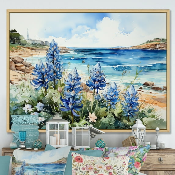 Designart "Seashore Blue Bonnets I" Blue Bonnets Floater Framed Canvas Prints