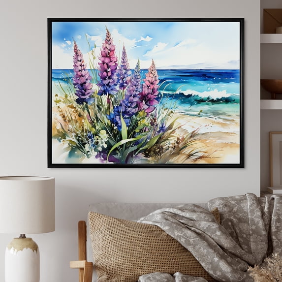 Designart "Seashore Blue Bonnets II" Blue Bonnets Floater Framed Wall Decor