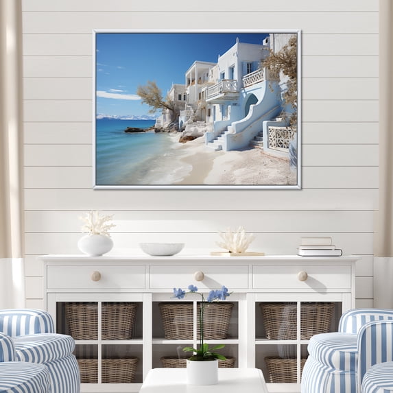 Designart "Seashore Pale Coastline" Landscapes Floater Framed Wall Art Living Room