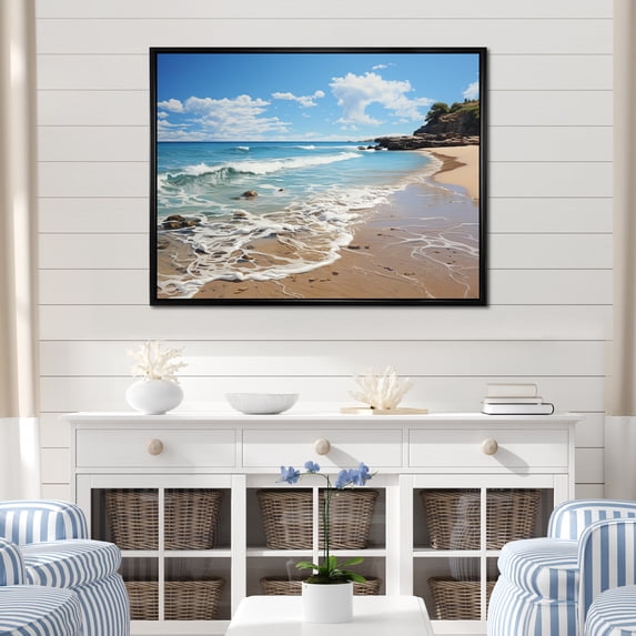 Designart "Seashore Peaceful Coastline" Nautical & Beach Floater Framed Wall Art Print