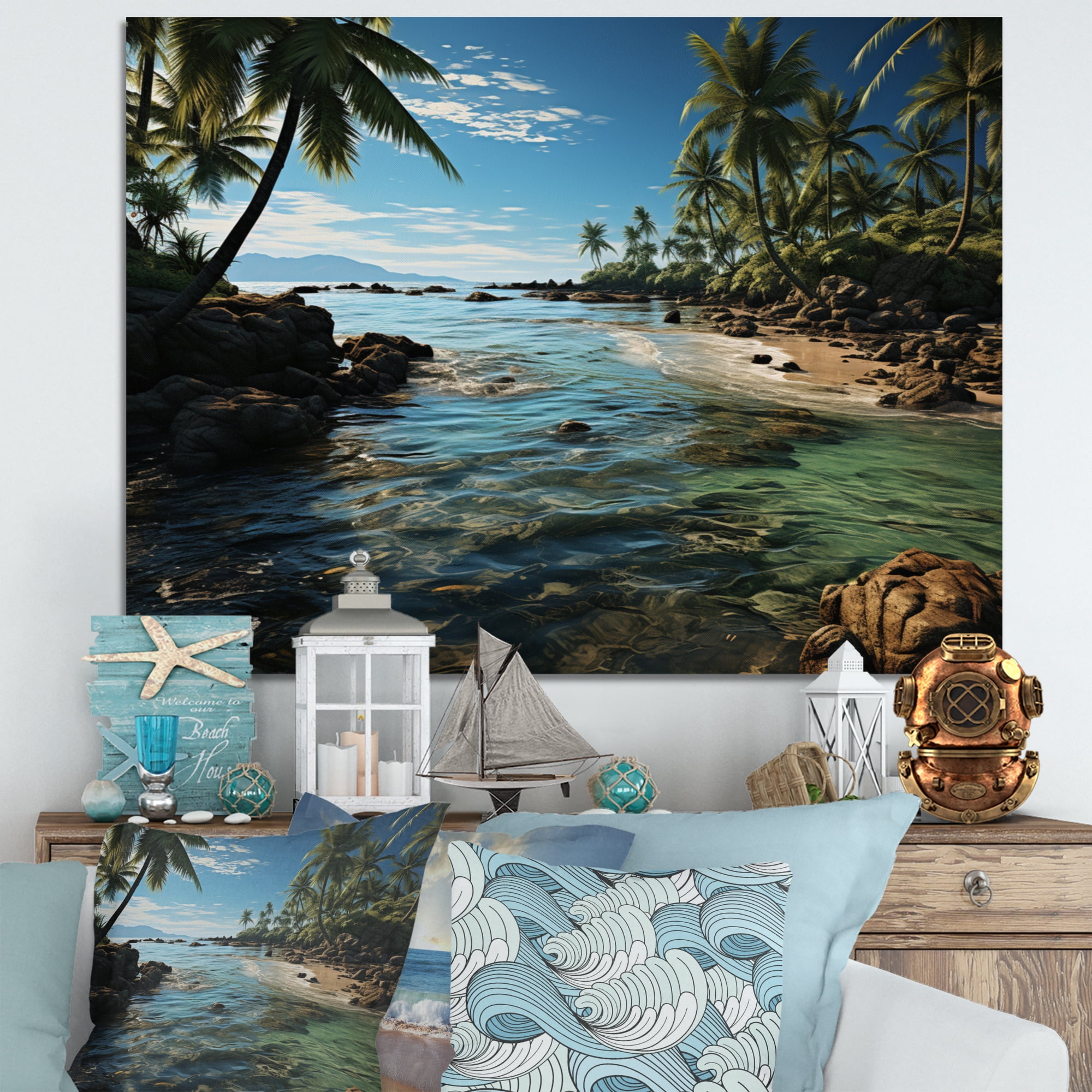 Designart "Seashore Tropical Haven" Nautical & Beach Wall Art Living ...