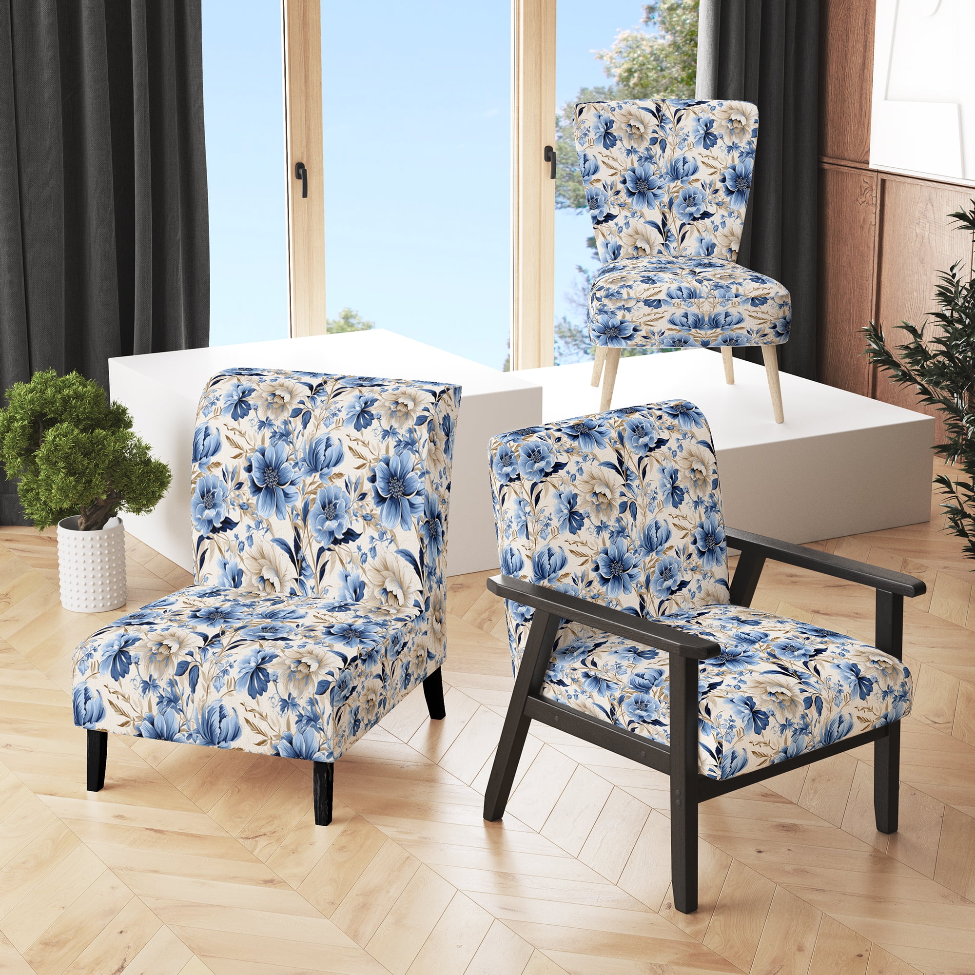 Designart Seaside Boho Oasis I Blue Boho Upholstered Accent Chair Bohemian Eclectic Arm Chair For Bedroom