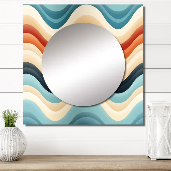 Designart "Seaside Chevron Calm I" 0 Square Mirror For Wall Decor - Large Beige Square Mirror Printed Wall Decor - Glam Square Living Room Mirror