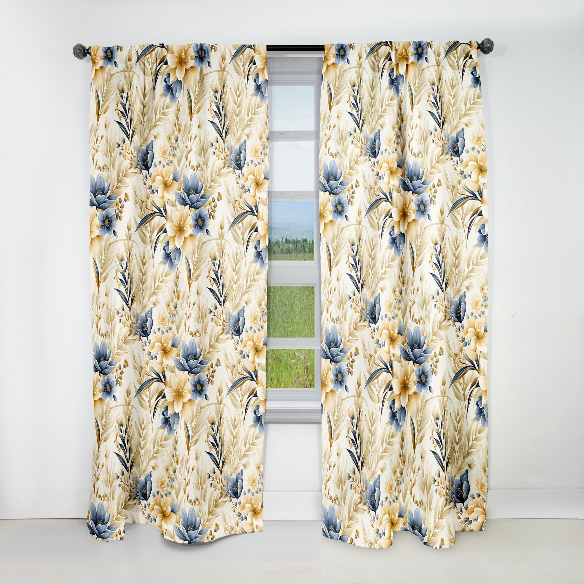 Designart "Seaside Floral Serenity I II" Boho Blackout Curtain Single