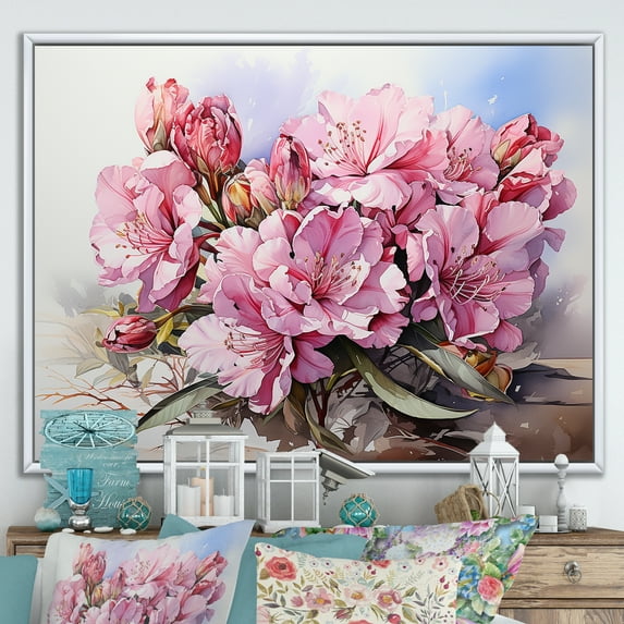 Designart "Seaside Floral Serenity" Rhododendron Floater Framed Canvas Prints