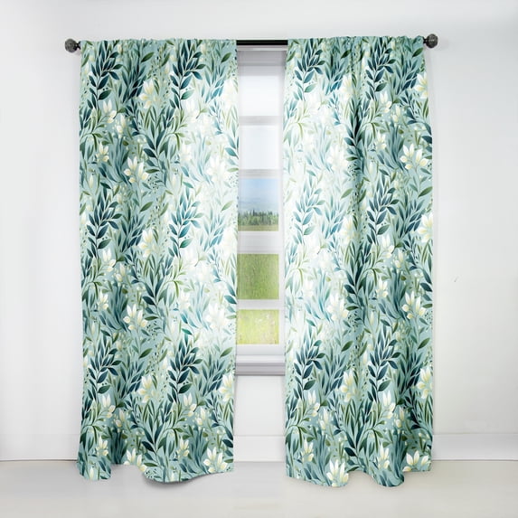 Designart "Seaside Leaf Symphony I" Tropical Green Curtain 1 Panel