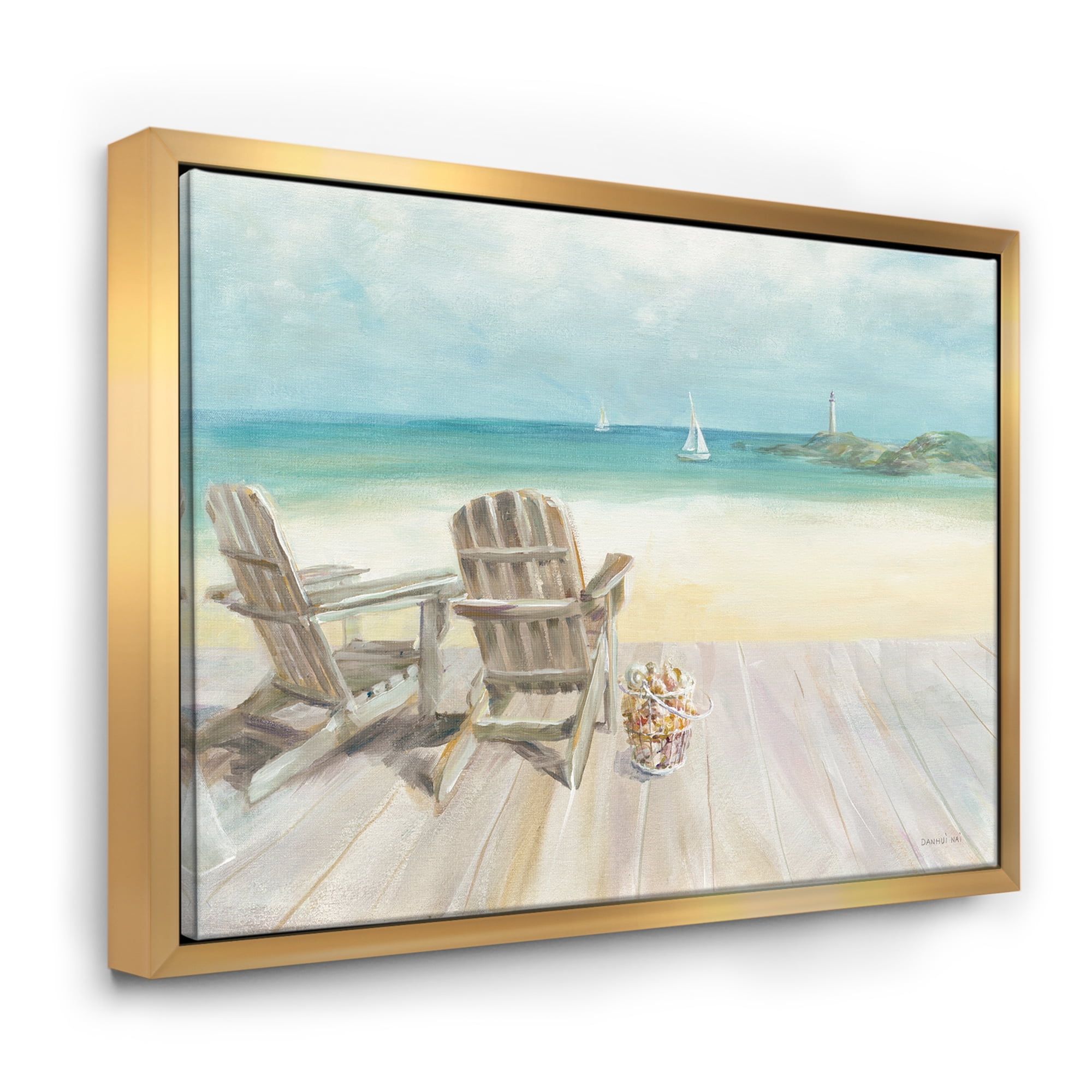 Designart ' Seaside Morning no Window ' Coastal Framed Canvas