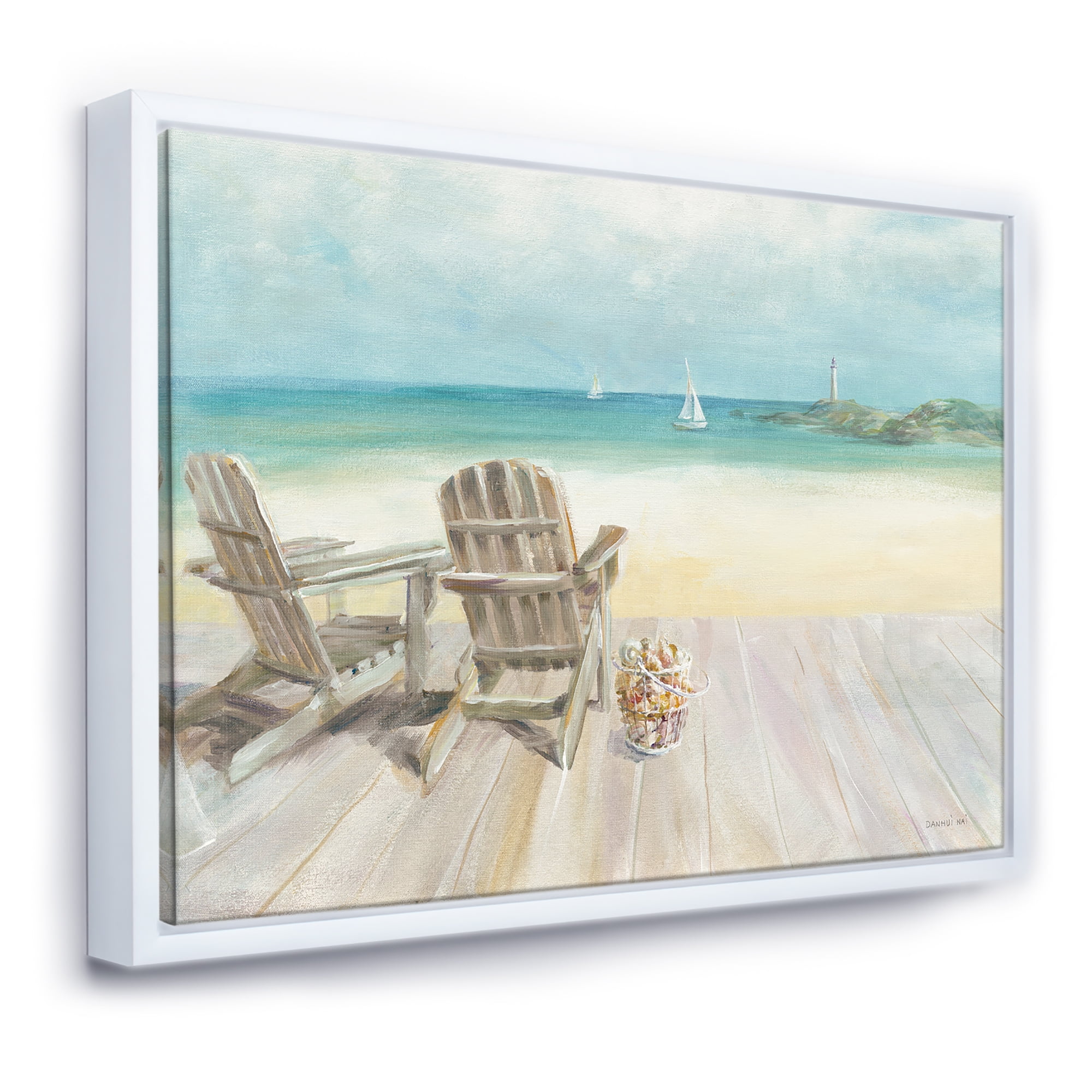 Designart ' Seaside Morning no Window ' Coastal Framed Canvas