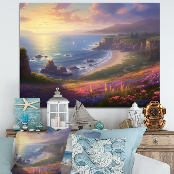 Designart "Seaside Paradise II" Modern Landscape Beach Wall Art For Bathroom