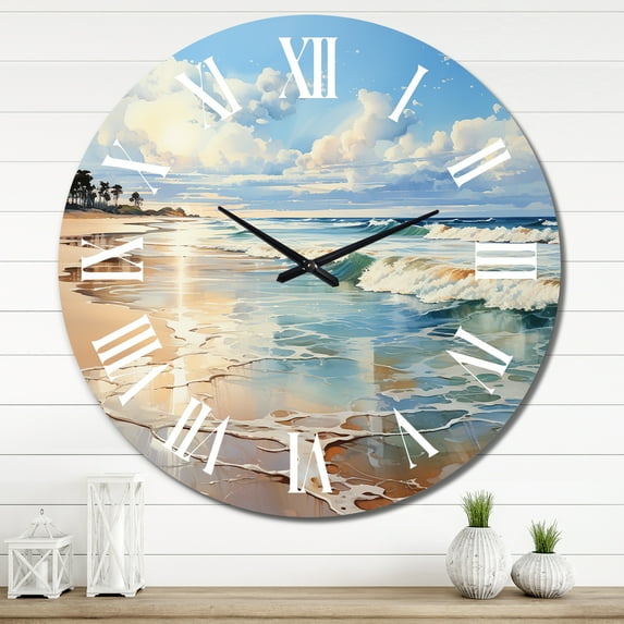 Designart "Seaside Reflections Beach Photo V" Nautical & Beach Oversized Wall Clock