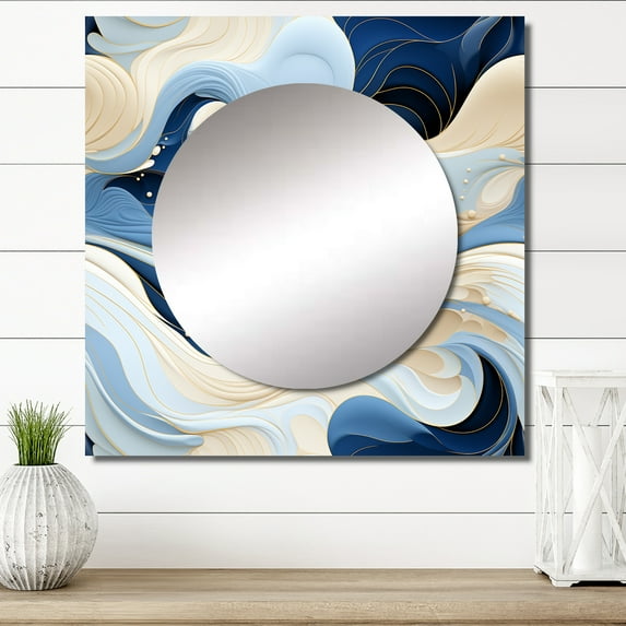 Designart "Seaside Simplicity" Abstract Square Mirror For Wall Decor - Large Blue Square Mirror Printed Wall Decor - Modern Square Living Room Mirror