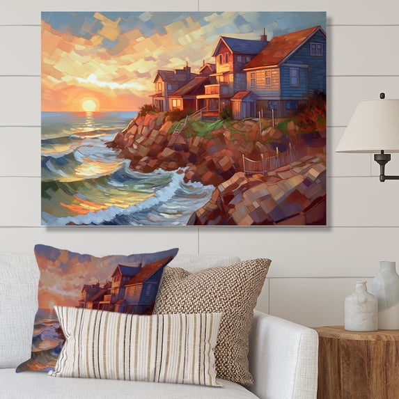 Designart "Seaside Village Dream II" Modern Landscape Beach Canvas Wall Art