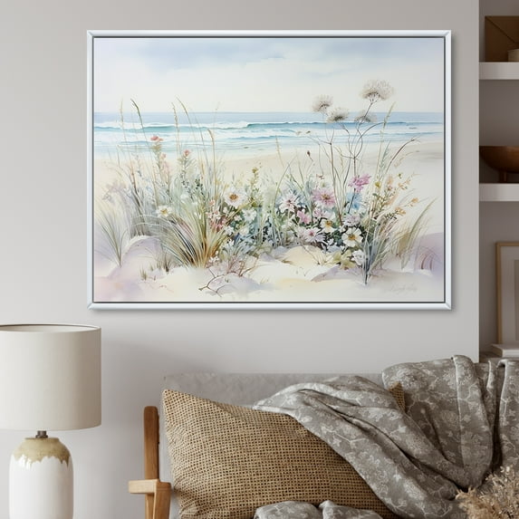 Designart "Seaside Wildflower Beauty II" Wildflowers Floater Framed Wall Decor