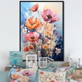 thumbnail image 1 of Designart "Seasonal Blooms Multicolored Flowers on Blue II" Floral Floater Framed Canvas Print, 1 of 7