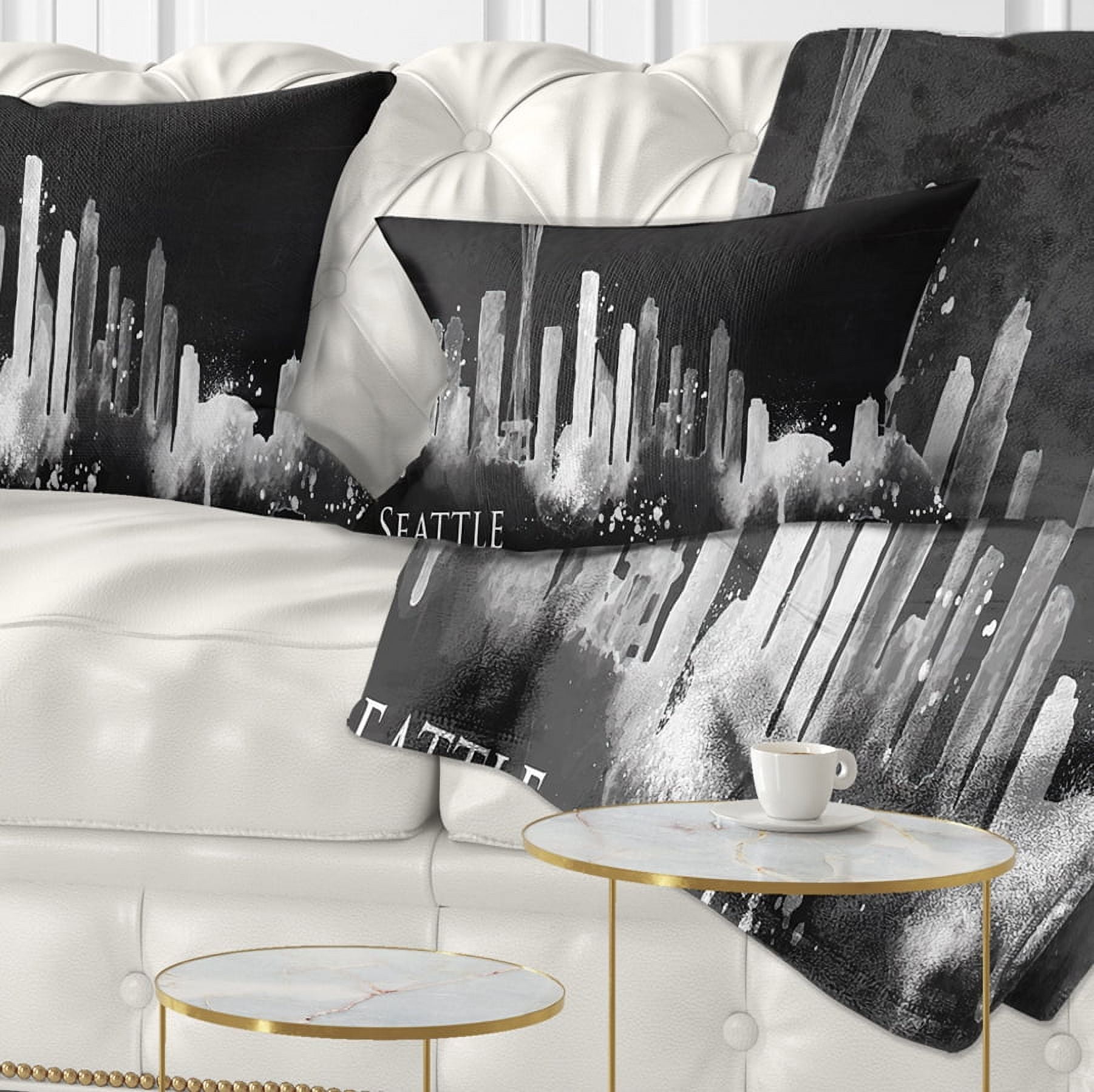 Designart Seattle Dark Silhouette - Cityscape Painting Throw Pillow - 12x20