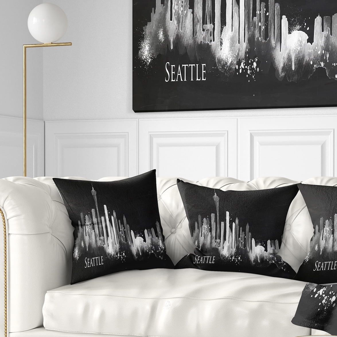 Designart Seattle Dark Silhouette - Cityscape Painting Throw Pillow - 16x16