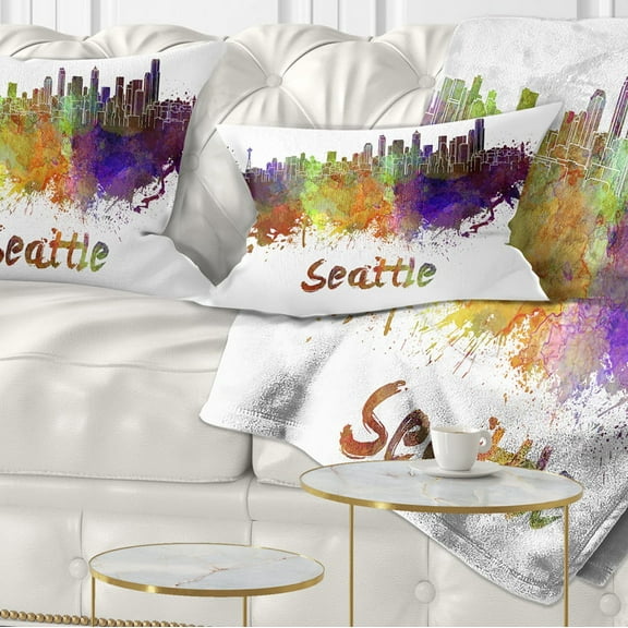 Designart Seattle Skyline - Cityscape Throw Pillow - 12x20