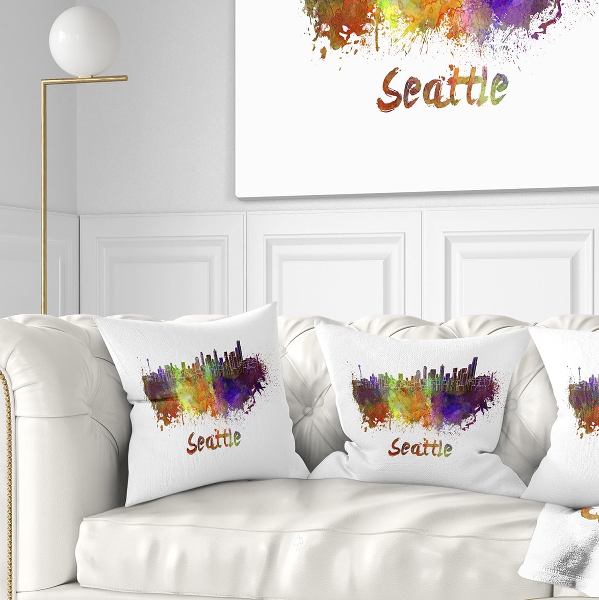 Designart Seattle Skyline - Cityscape Throw Pillow - 16x16