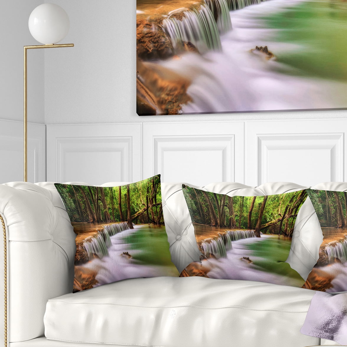 Designart Secodn Level Erawan Waterfall - Photography Throw Pillow - 16x16