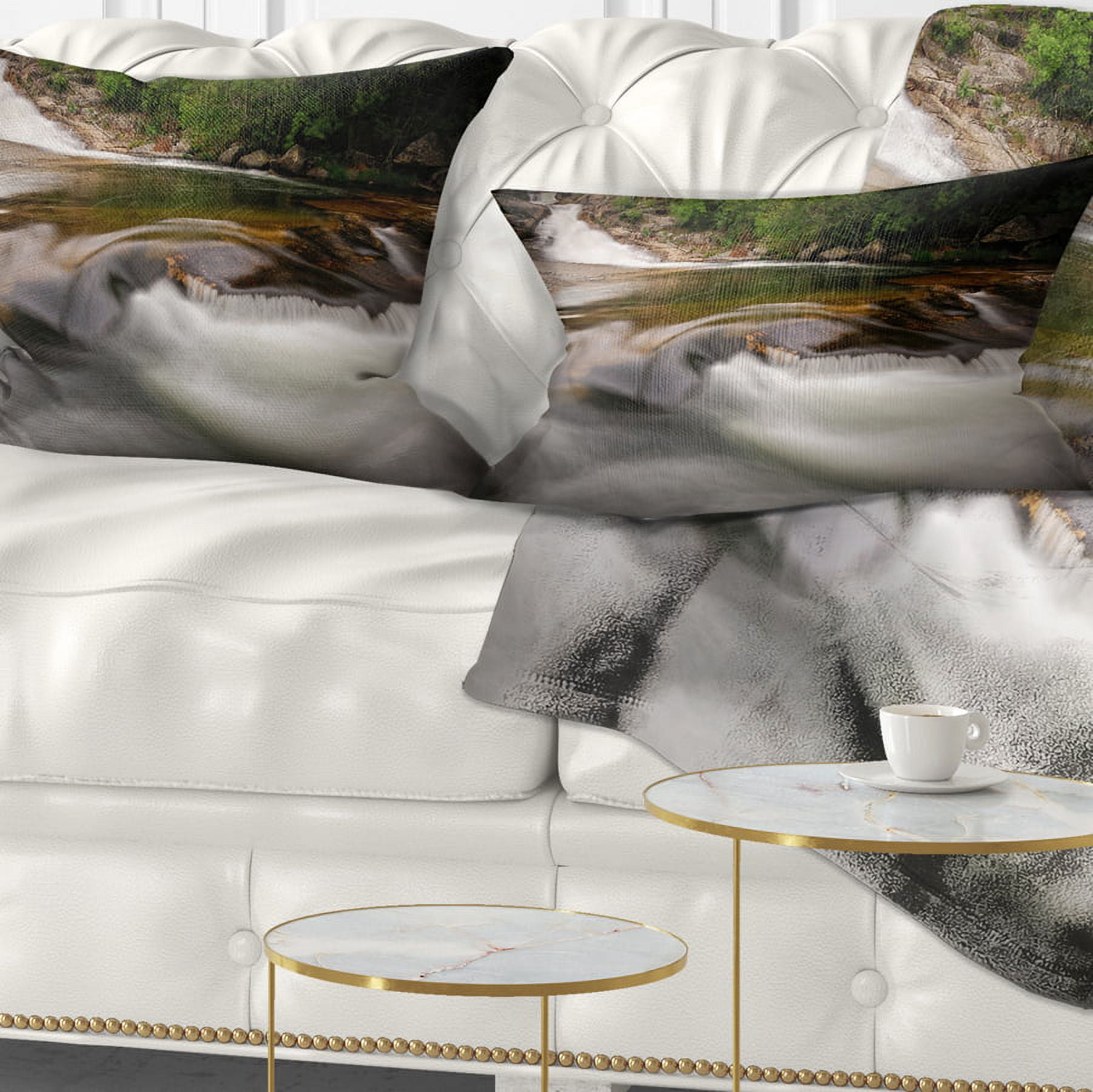 Designart Segade Waterfall Galicia Spain - Landscape Photo Throw Pillow - 12x20