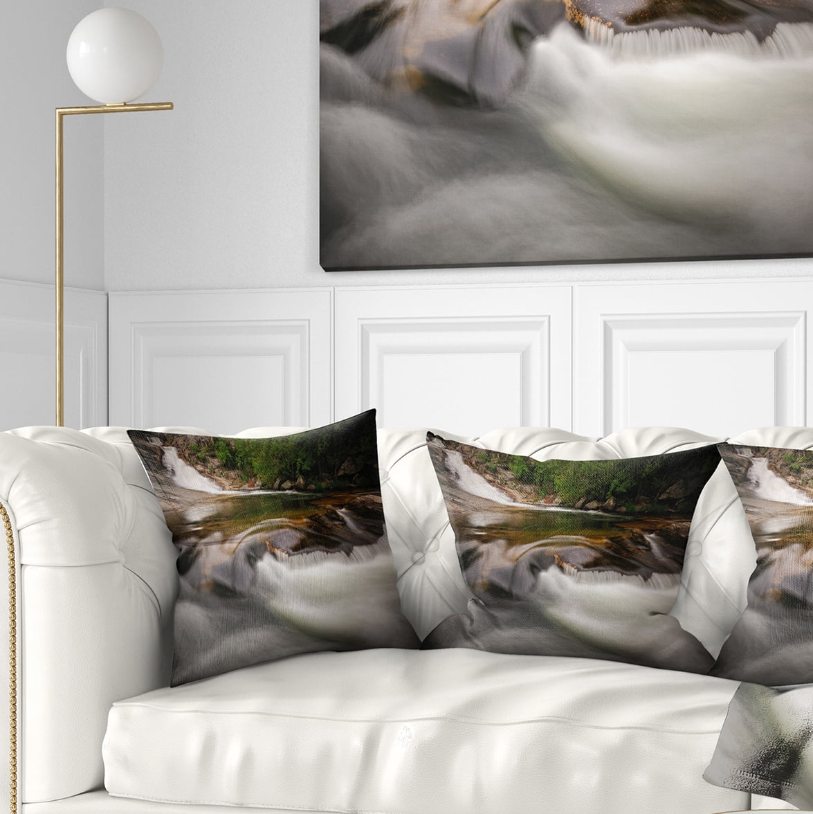 Designart Segade Waterfall Galicia Spain - Landscape Photo Throw Pillow - 18x18
