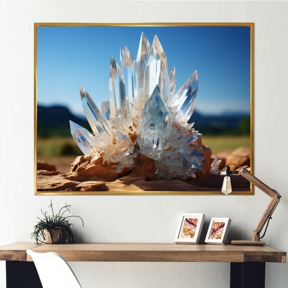 Designart "Selenite White and Blue Spiritual Stone" Meditation Floater Framed Wall Art Print