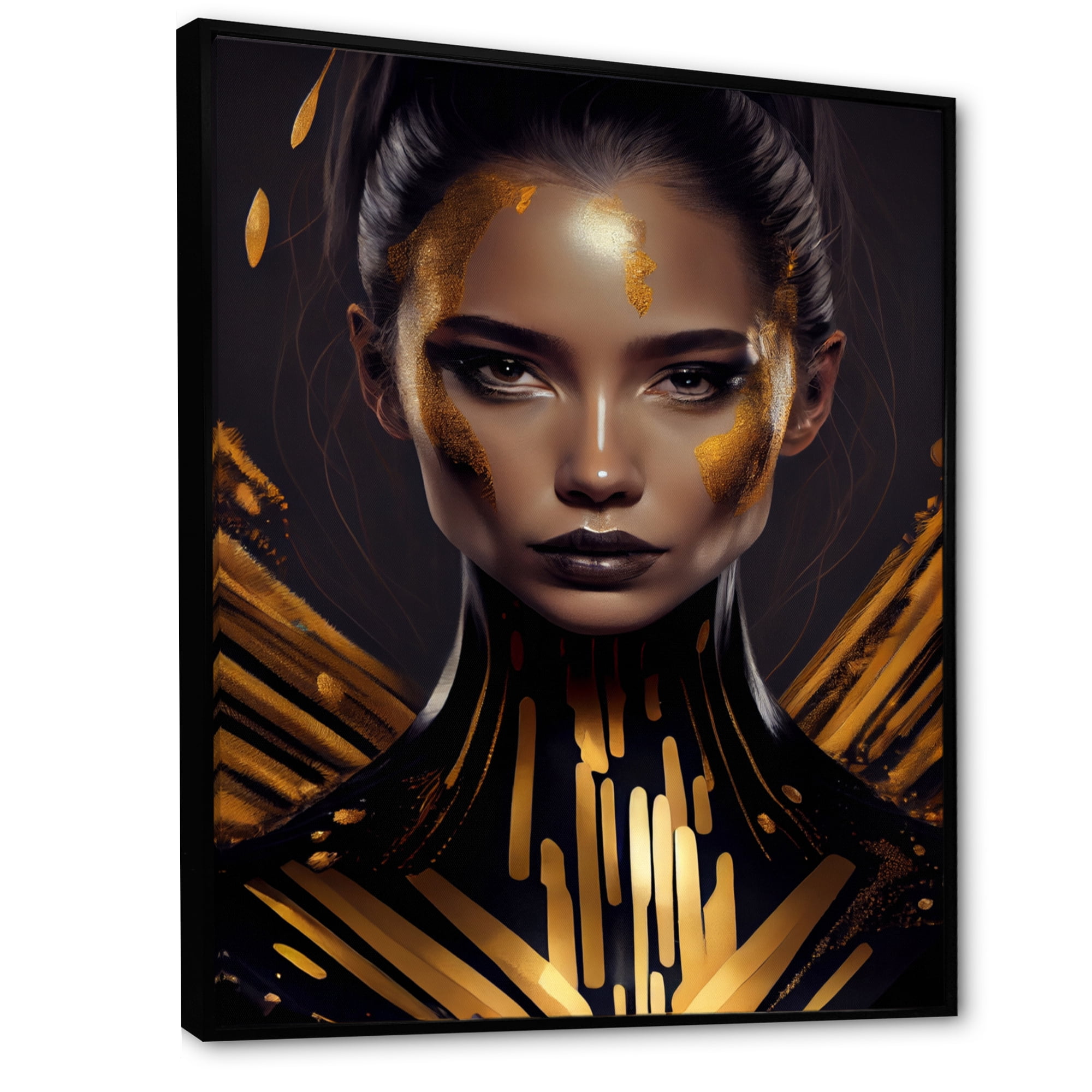 Designart Sensual Liquid Gold Woman I Floating Frame Wall Art