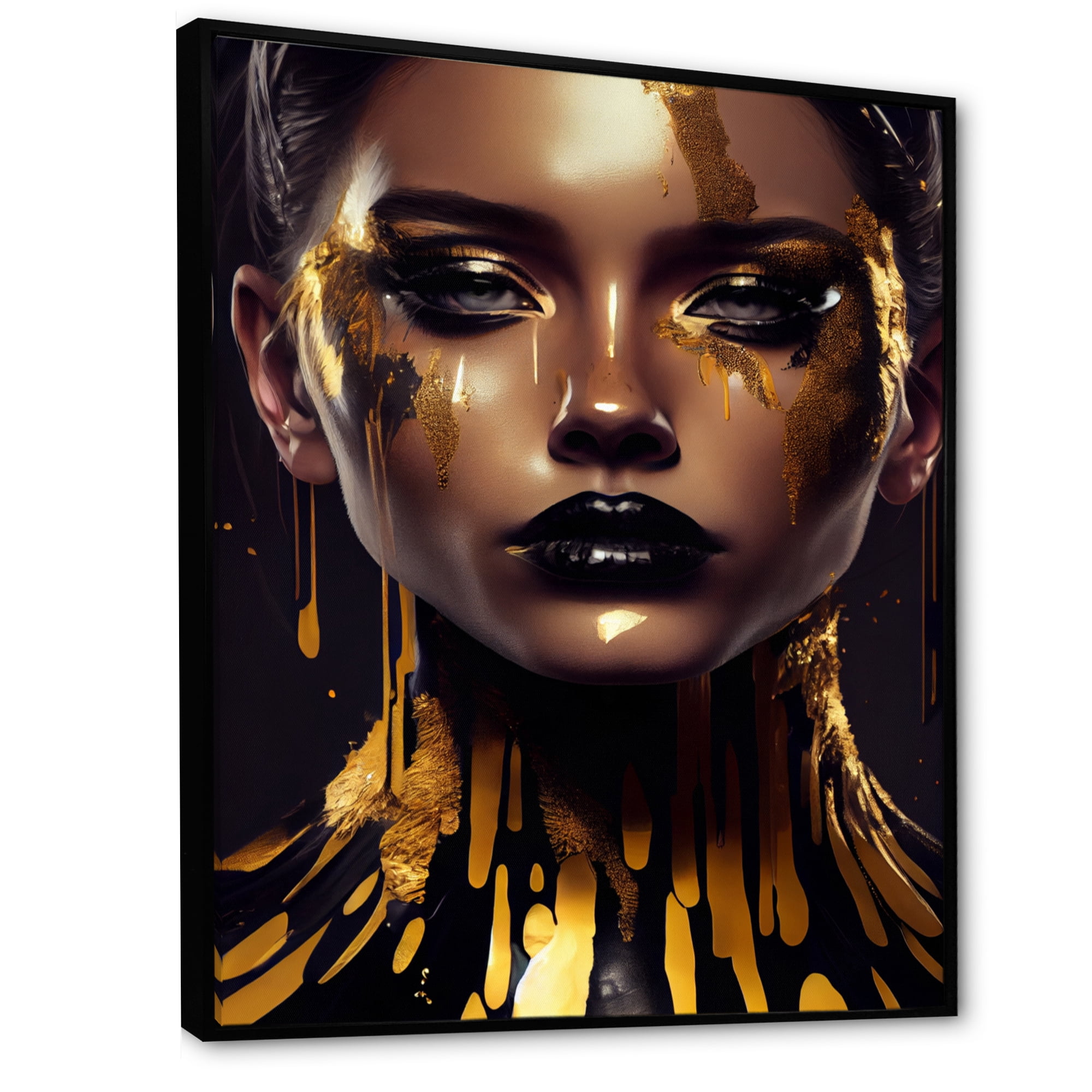 Designart Sensual Liquid Gold Woman II Floating Frame Wall Art