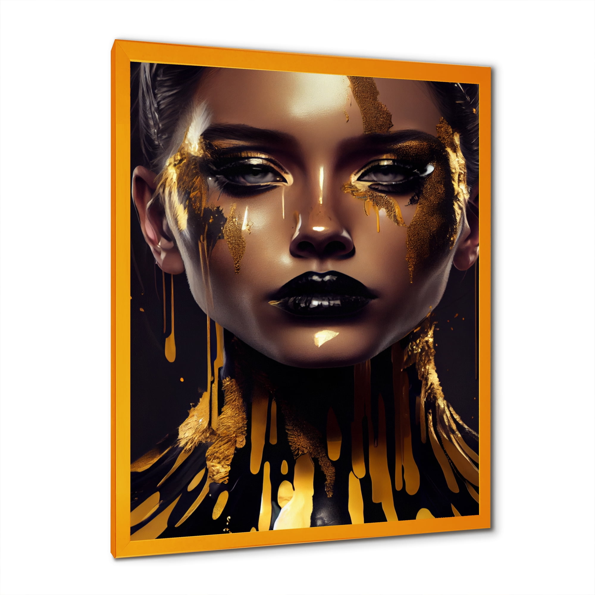 Designart Sensual Liquid Gold Woman II Framed Wall Art