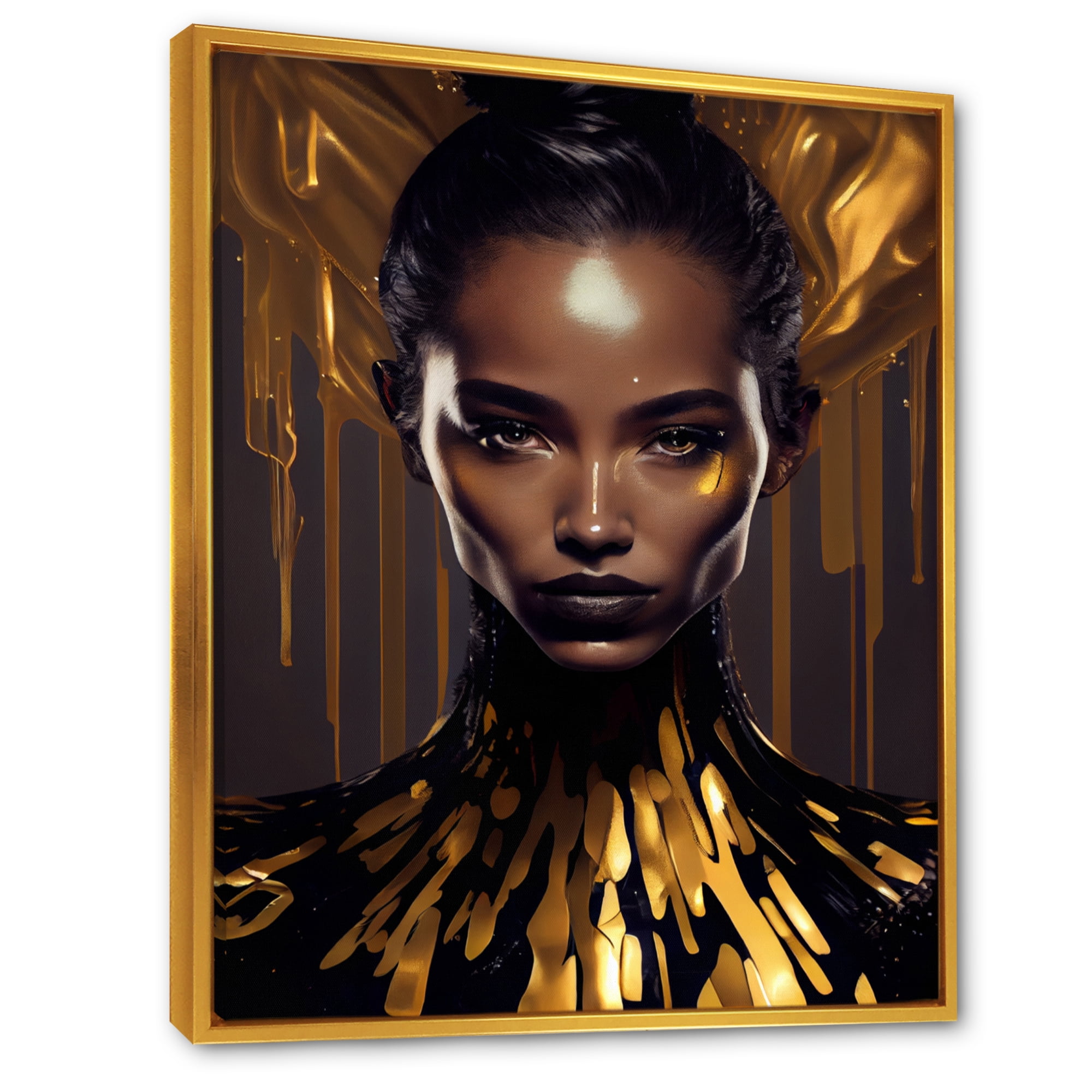 Designart Sensual Liquid Gold Woman III Floating Frame Wall Art